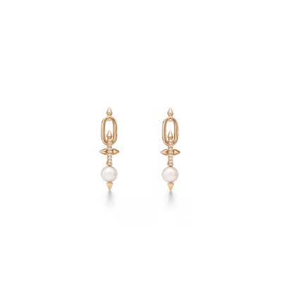 TIFFANY & CO. TITAN COLLECTION PHARRELL WILLIAMS PEARL EARRINGS, ROSE GOLD WITH DIAMONDS 73122100 TIFFANY & CO. TITAN COLLECTION PHARRELL WILLIAMS PEARL EARRINGS, ROSE GOLD WITH DIAMONDS 73122100